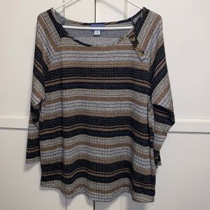 Laura Scott XXL Brown Black White Ribbed Wide Collar Shirt Blouse